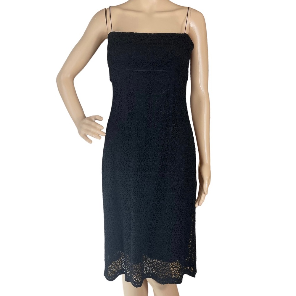 ELIE TAHARI 8 black lace sheath dress silk blend Y2K style slip holiday party